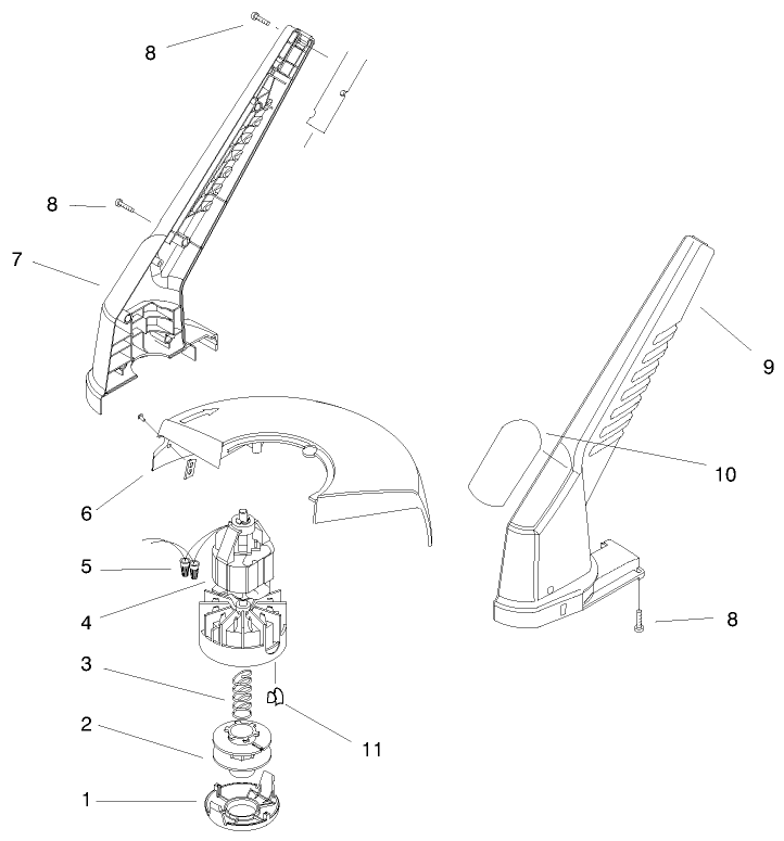 Motor & Housing Assembly Diagram and Parts List for 51307 99000001 - 99999999 Toro Trimmer