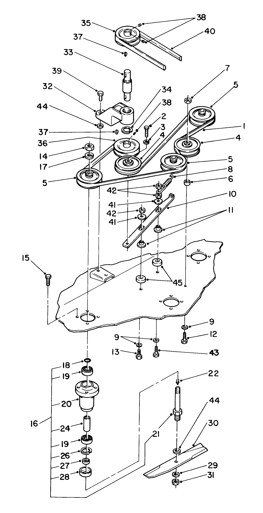 42" Rear Discharge Mower Assembly Diagram and Parts List for E5-42XR02 1000001 - 1999999 Toro Lawn Mower