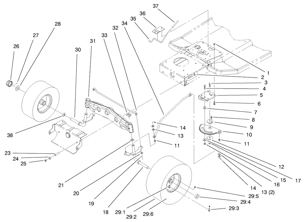 Front Axle Assembly Diagram and Parts List for 71208 7900001 - 7999999 Toro Lawn Tractor