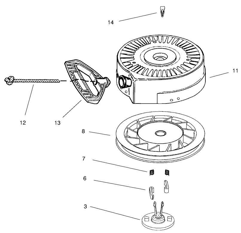 Recoil Starter No. 590742 Diagram and Parts List for 38072 8900001 - 8999999 Toro Snow Blower