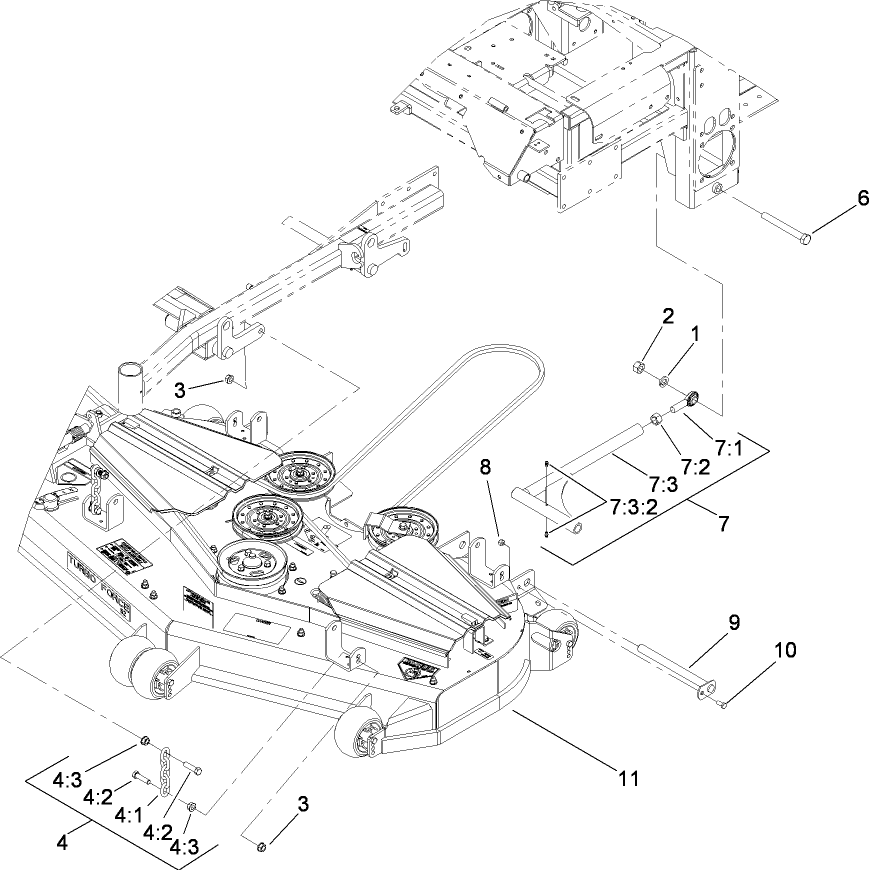 Deck Connection Assembly Diagram and Parts List for 74279TE (280000001-280999999)(2008) Toro Lawn Tractor