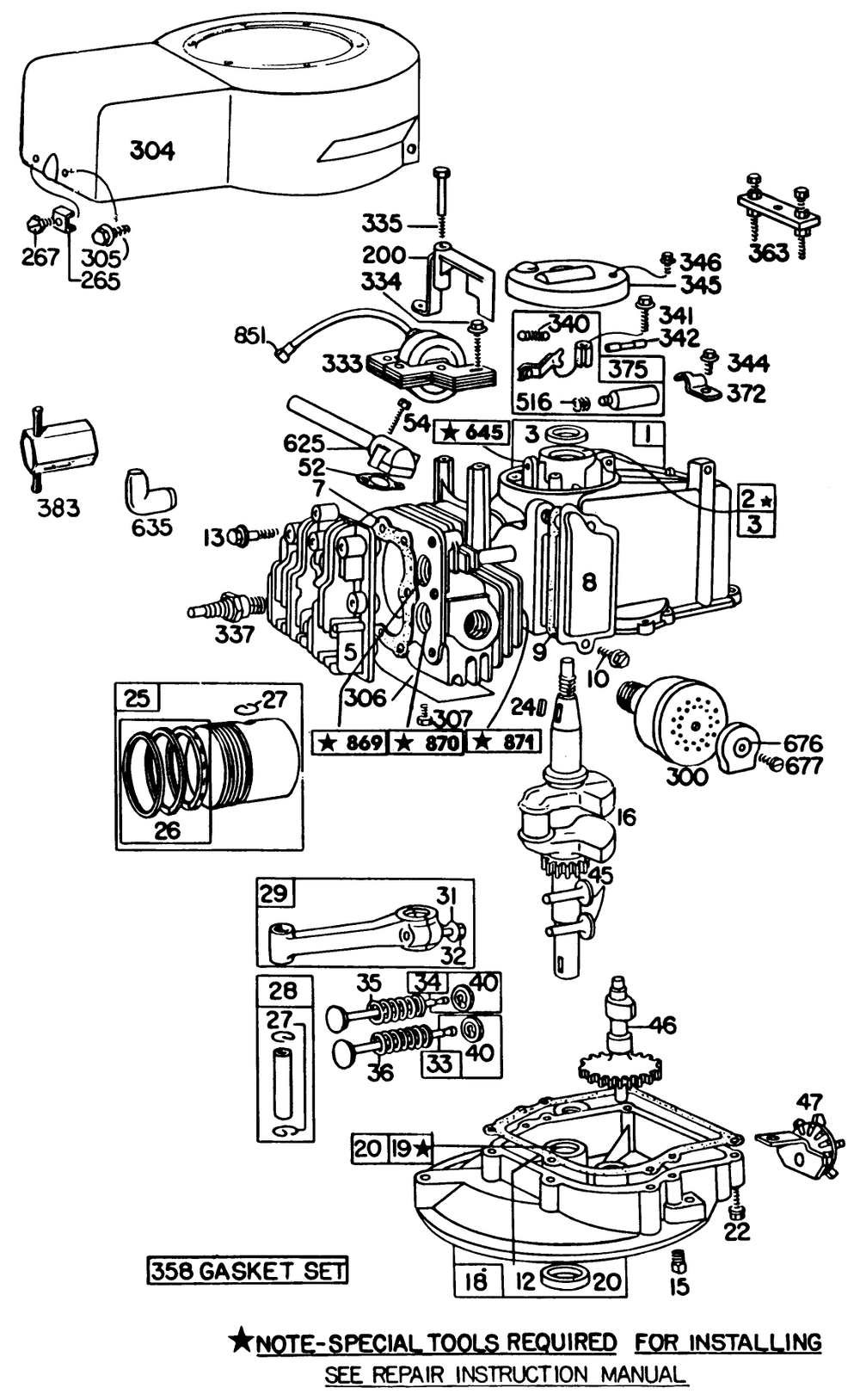 Engine Briggs & Stratton Model No. 93508-0196-01, Engine Briggs & Stratton No. 92908-2954-01 Diagram and Parts List for 20698 2000001 - 2999999 Toro Lawn Mower