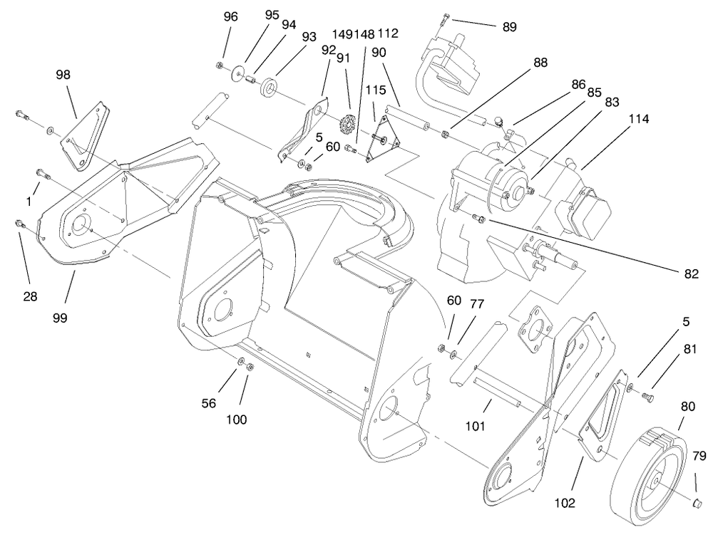 Engine & Wheel Assembly Diagram and Parts List for 38175 7900001 - 7999999 Toro Snow Blower