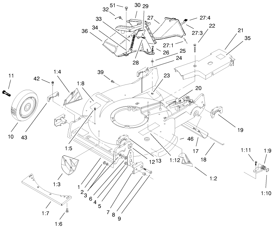 Housing Assembly Diagram and Parts List for 22038 9900001 - 9999999 Toro Lawn Mower