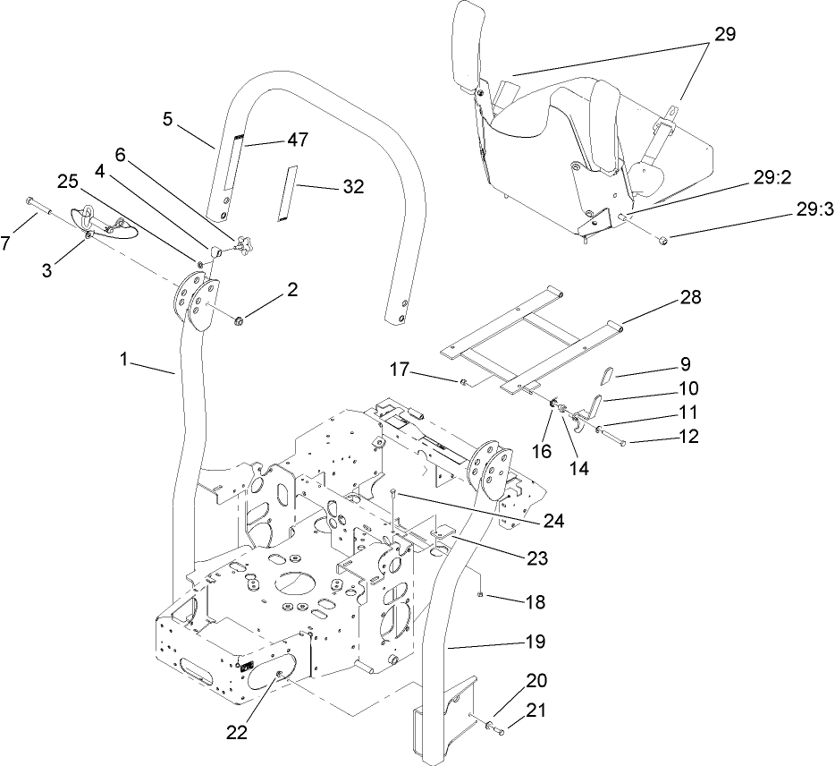 Roll-Over-Protection-System Assembly 1 Diagram and Parts List for 74416 (260000001-260000300)(2006) Toro Lawn Mower