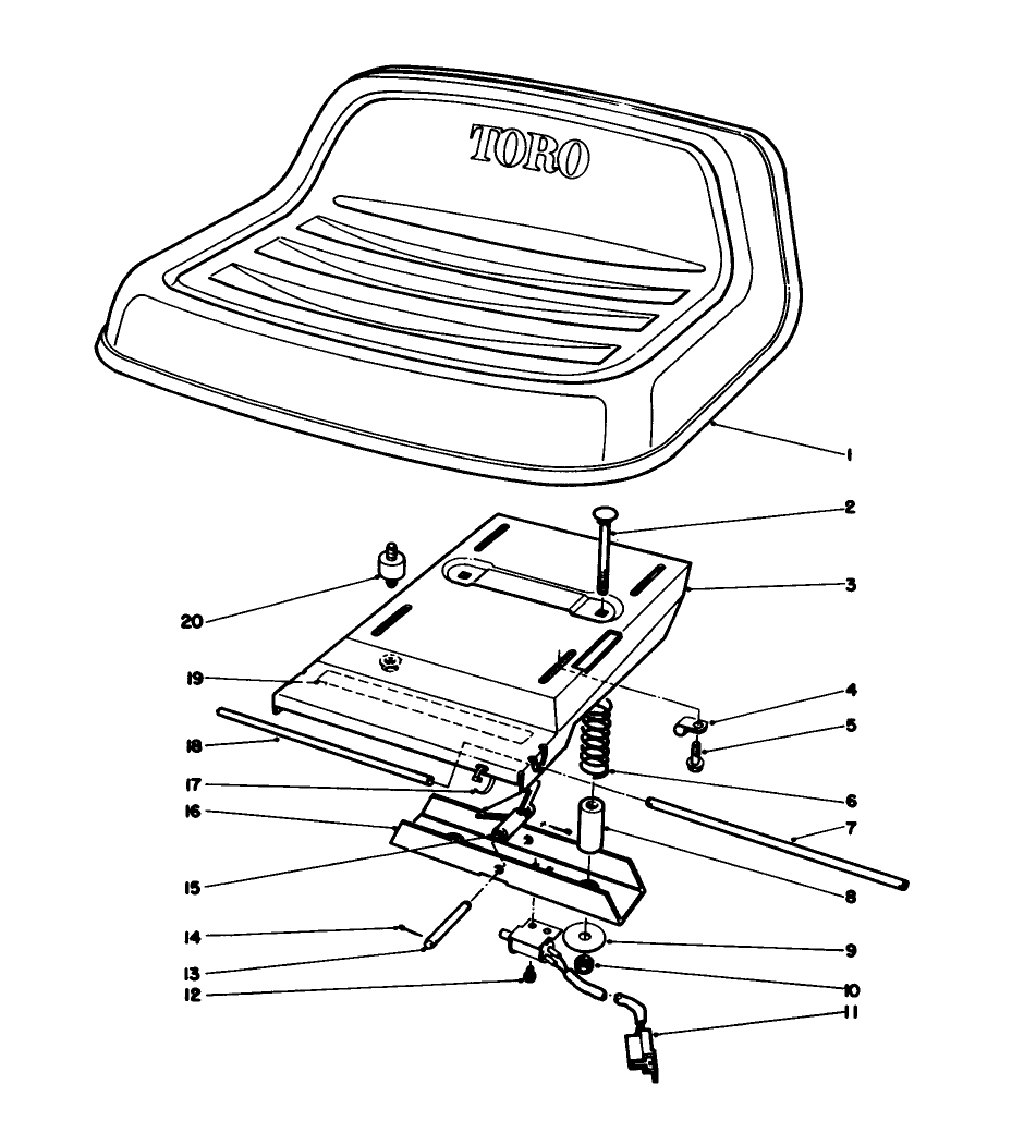 Seat Assembly Diagram and Parts List for 56175 8000001 - 8999999 Toro Lawn Tractor