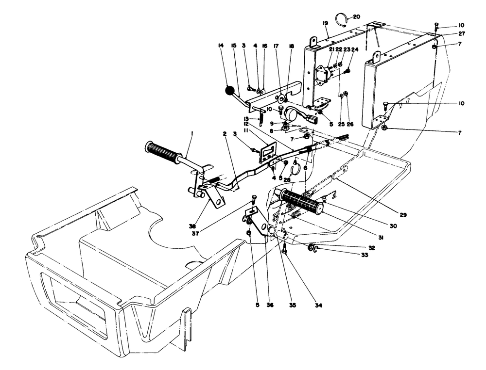 Brake & Clutch Pedal Assembly Diagram and Parts List for 57450 1000001 - 1999999 Toro Lawn Tractor