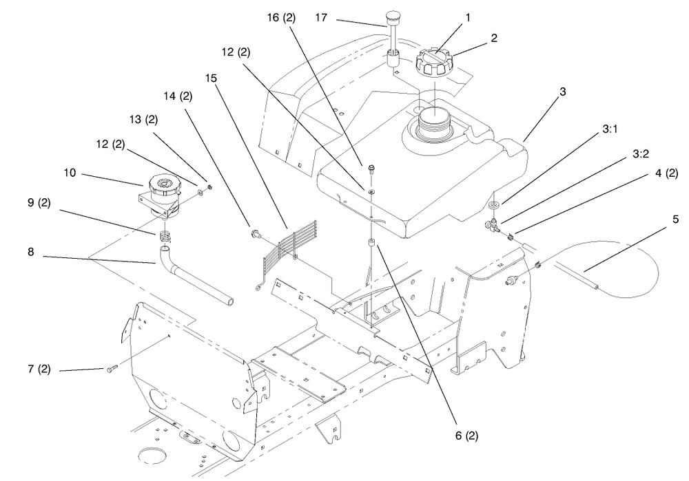 Fuel Tank And Hydro Reservoir Diagram and Parts List for 72045 7900001 - 7999999 Toro Lawn Tractor