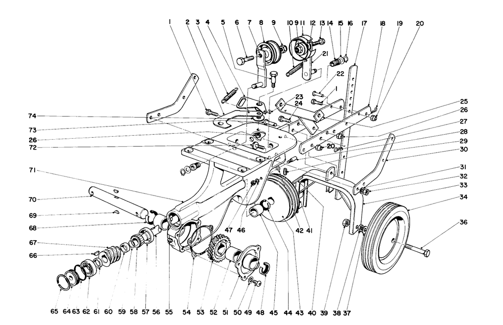 Chassis Assembly Diagram and Parts List for 58200 1000001 - 1999999 Toro Tiller