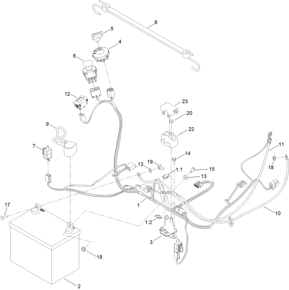 Electrical Assembly Diagram and Parts List for 75752TA 414080000 - 999999999 Toro Lawn Tractor