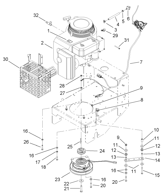 Engine And Clutch Assembly Diagram and Parts List for 30261TE (240000001-240999999)(2004) Toro Lawn Mower