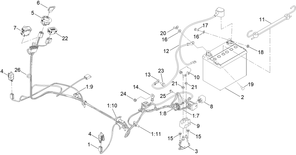 Electrical Assembly Diagram and Parts List for 76605 417000000 - 417520170 Toro Lawn Tractor