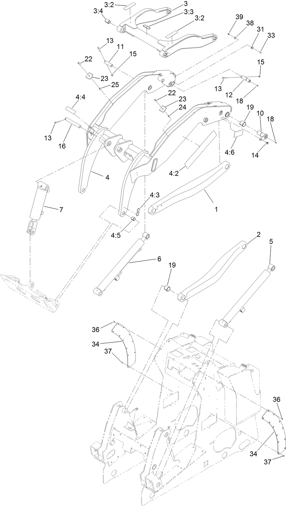 Loader Arm Assembly Diagram and Parts List for 22328HD 401321135 - 401999999 Toro Lawn Tractor Accessories