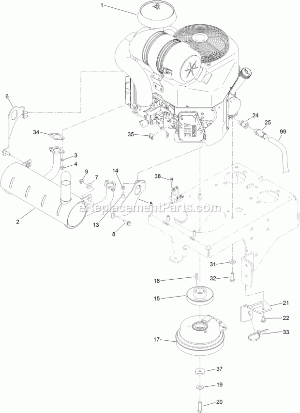 Engine Assembly Diagram and Parts List for 74576 315000001-315999999 Toro Lawn Mower