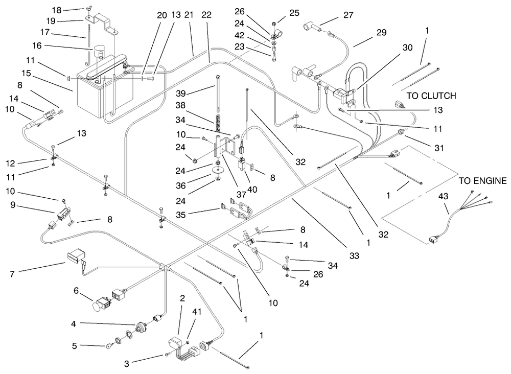 Electrical System Assembly Diagram and Parts List for 74170 990001 - 999999 Toro Lawn Tractor