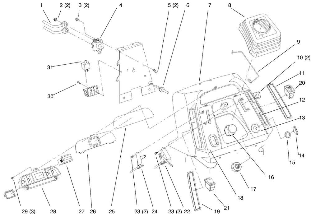 Dash Diagram and Parts List for 72110 7900001 - 7999999 Toro Lawn Tractor