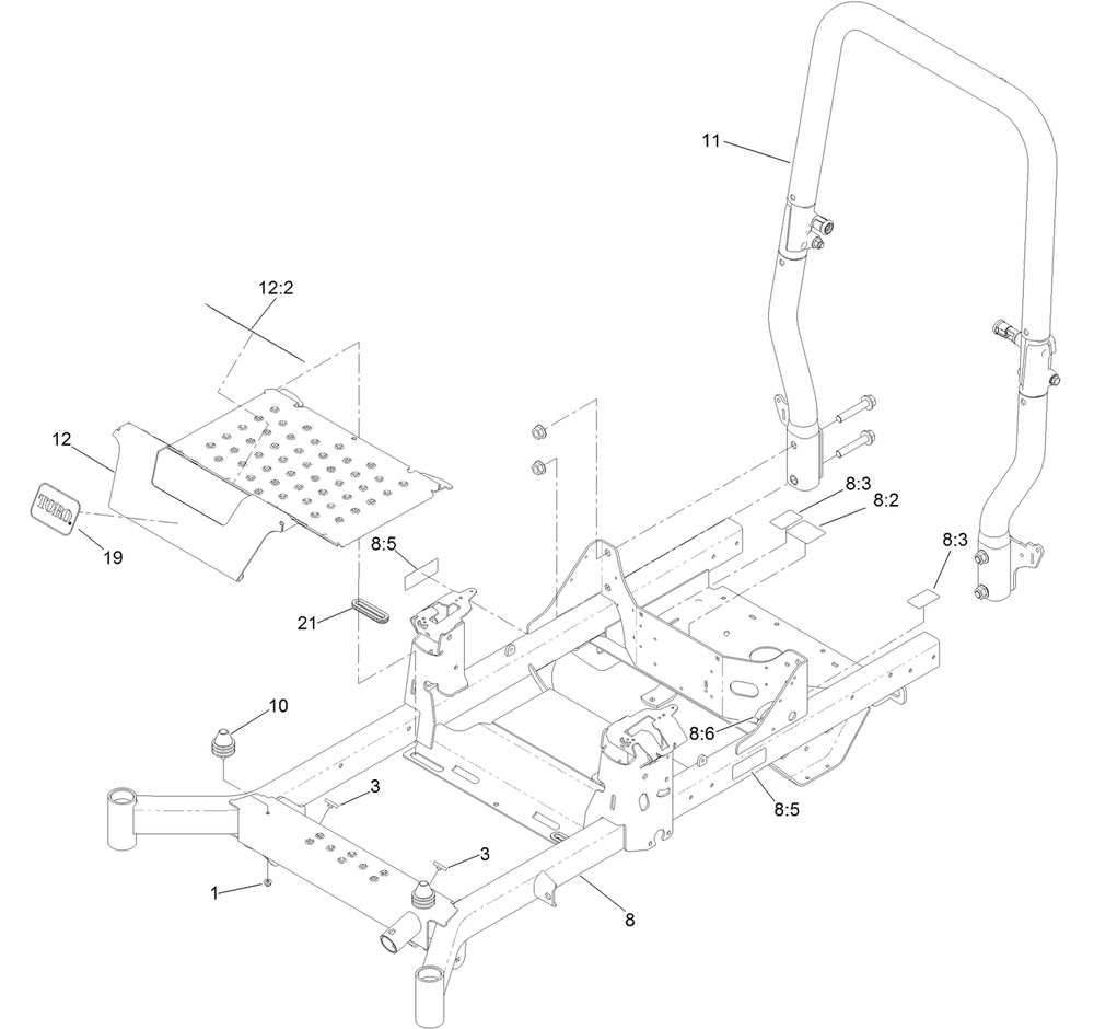 Frame And Roll-Over Protection System Assembly Diagram and Parts List for 74472 402100000-403351083 Toro Lawn Tractor