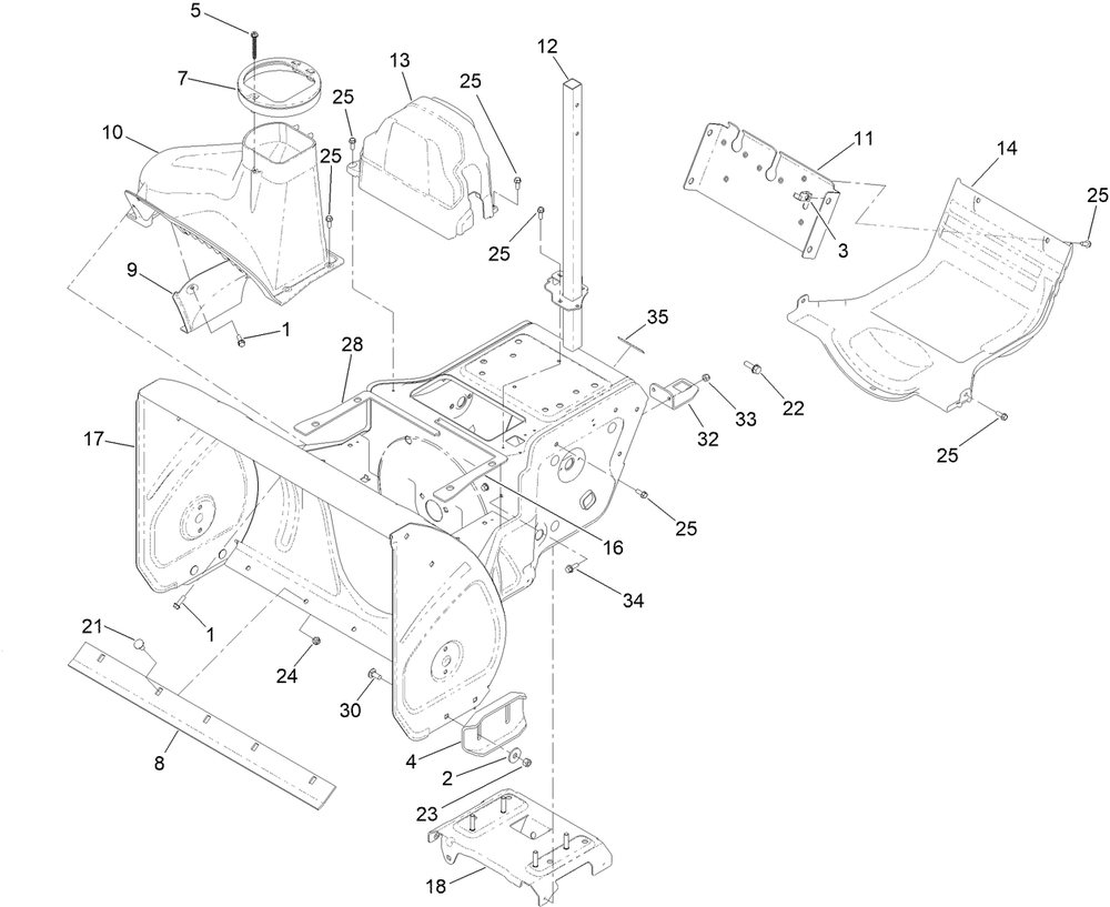 Main Frame And Auger Housing Assembly Diagram and Parts List for 39926T 400000000 - 411699999 Toro Snow Blower