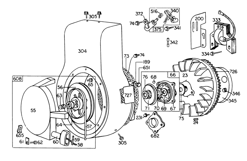 Rewind Starter Assembly (8 H.P. Snowthrower Model 38060) Diagram and Parts List for 38070 8000001 - 8999999 Toro Snow Blower