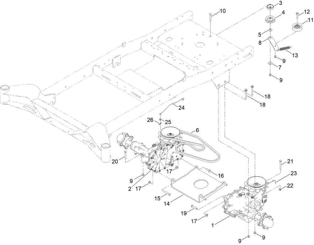 Transaxle Assembly Diagram and Parts List for 76608 400000000 - 417419999 Toro Lawn Tractor