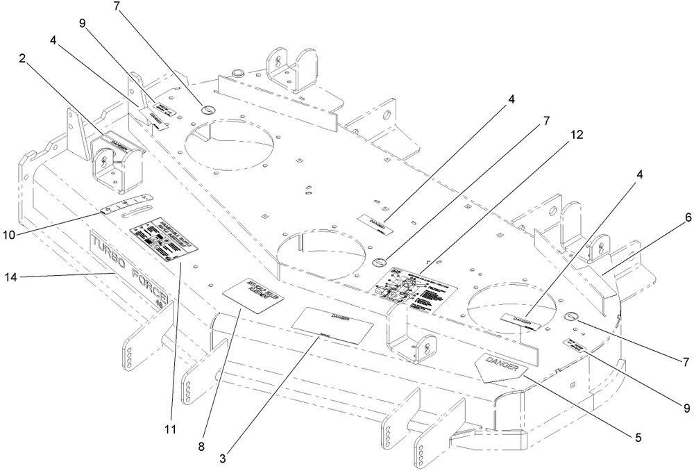 Deck Decal Assembly Diagram and Parts List for 74413 (270000001-270999999)(2007) Toro Lawn Mower