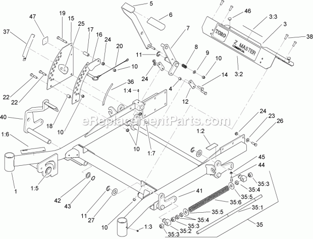 Front Frame Assembly Diagram and Parts List for 74262TE 260000001-260999999 Toro Lawn Mower