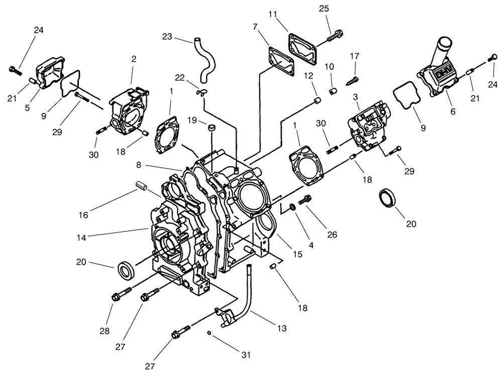 Crankcase Assembly Diagram and Parts List for 73580 9900001 - 9999999 Toro Lawn Tractor