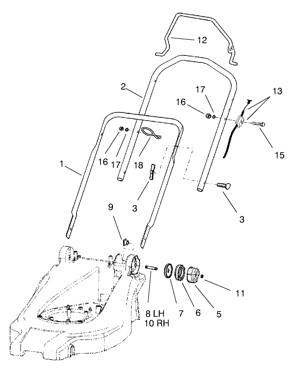 Handle Assembly Diagram and Parts List for 21022 9900001 - 9999999 Toro Lawn Mower