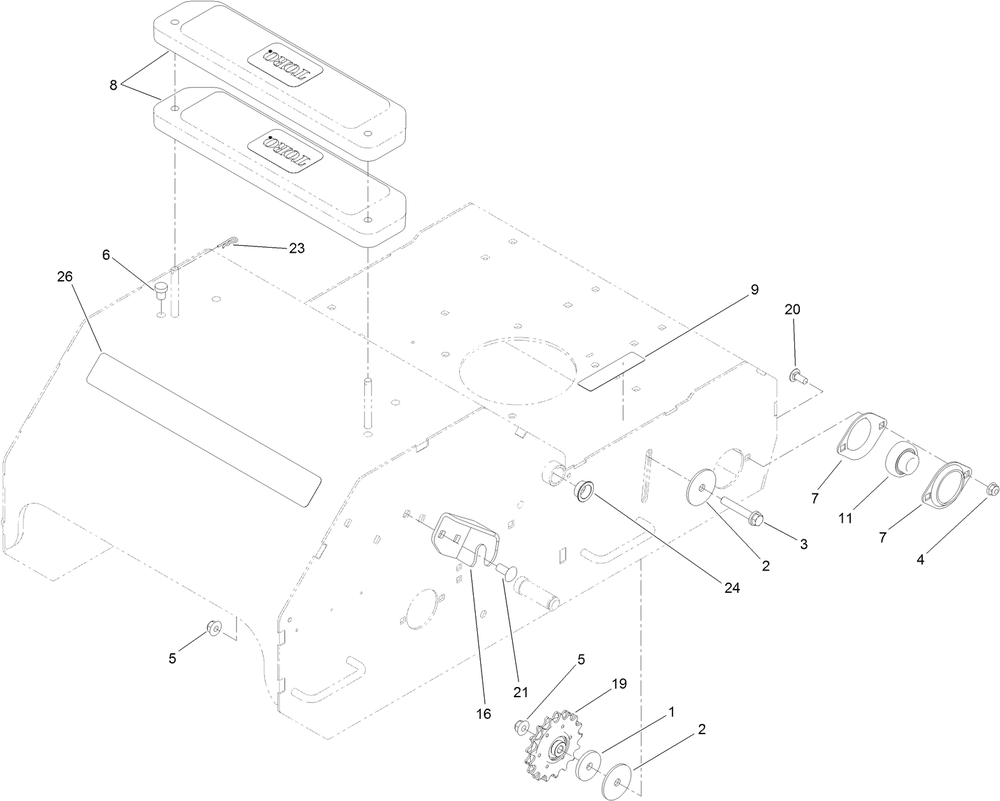 Idler Sprocket And Weight Assembly Diagram and Parts List for 33516 (315000001-315999999)(2015) Toro Aerator