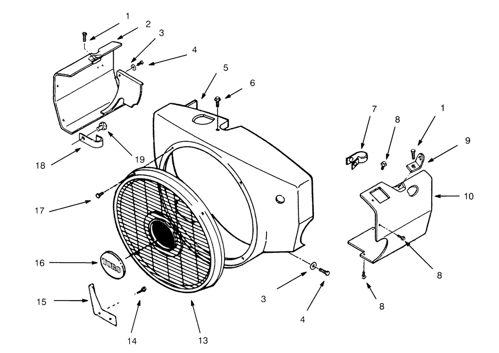 Blower Housing Diagram and Parts List for 73421 5900001 - 5901046 Toro Lawn Tractor