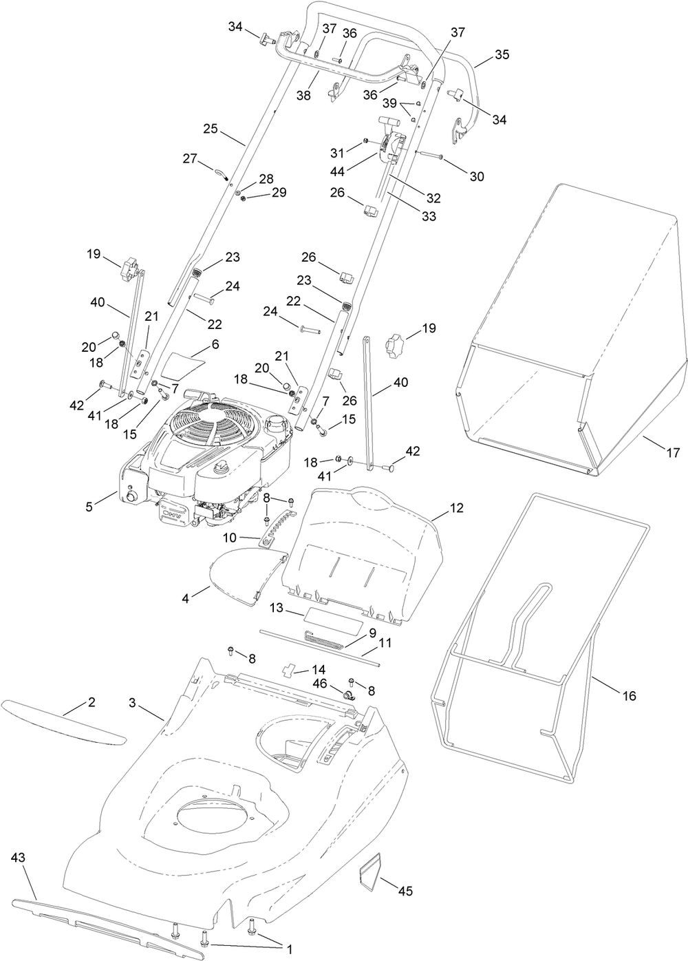 Upper Assembly Diagram and Parts List for 02656 (312000001-312999999)(2012) Toro Lawn Mower