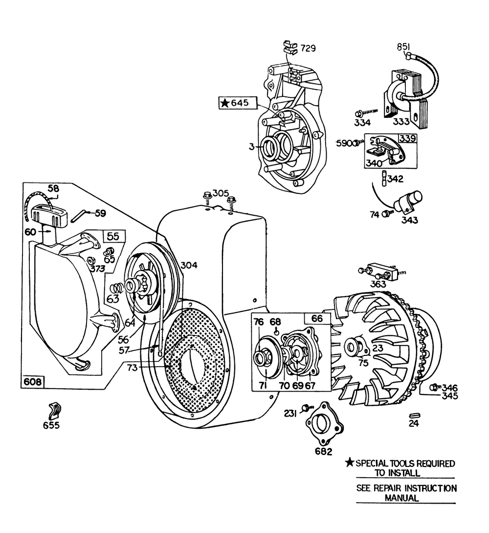 Engine Briggs & Stratton Model No. 252416-0190-01 Diagram and Parts List for 38095 3000001 - 3999999 Toro Snow Blower