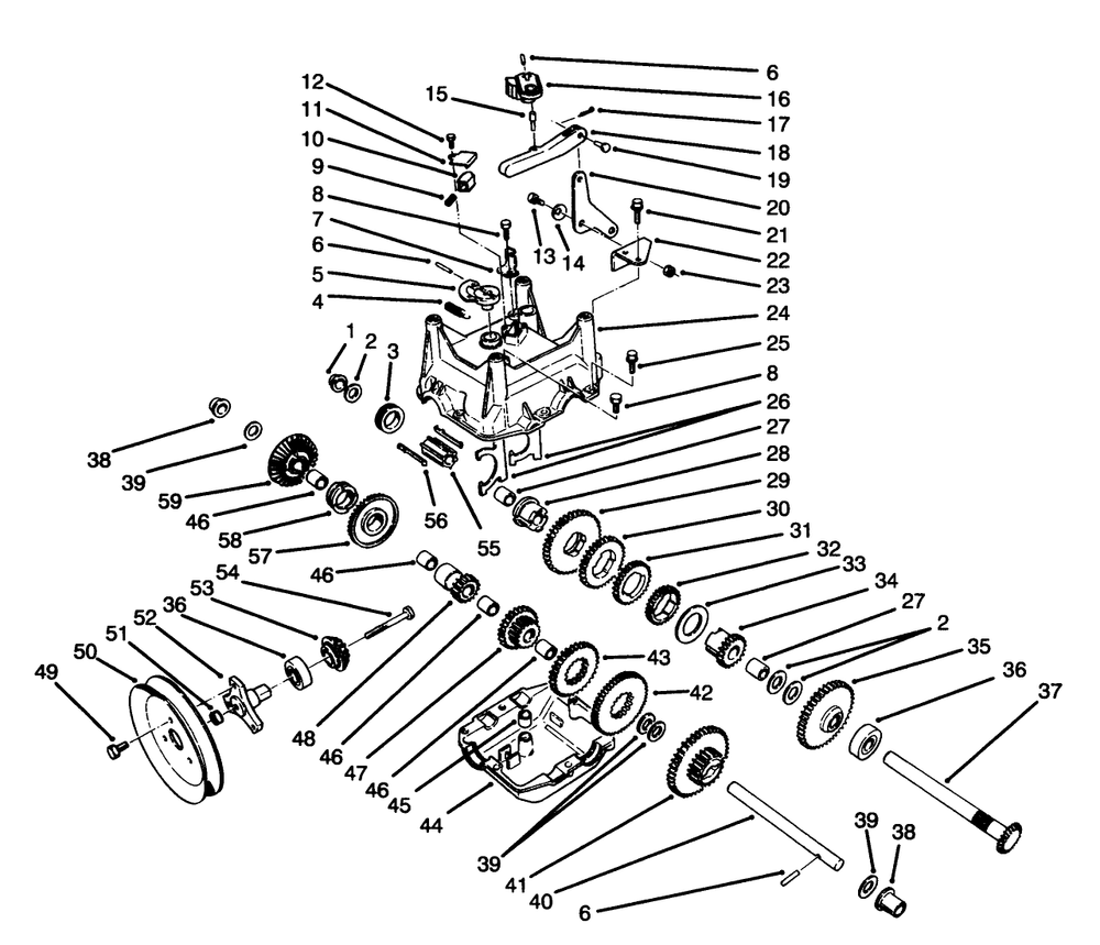 Transmission Assembly No. 66-8030 Diagram and Parts List for 38590 6900001 - 6999999 Toro Snow Blower
