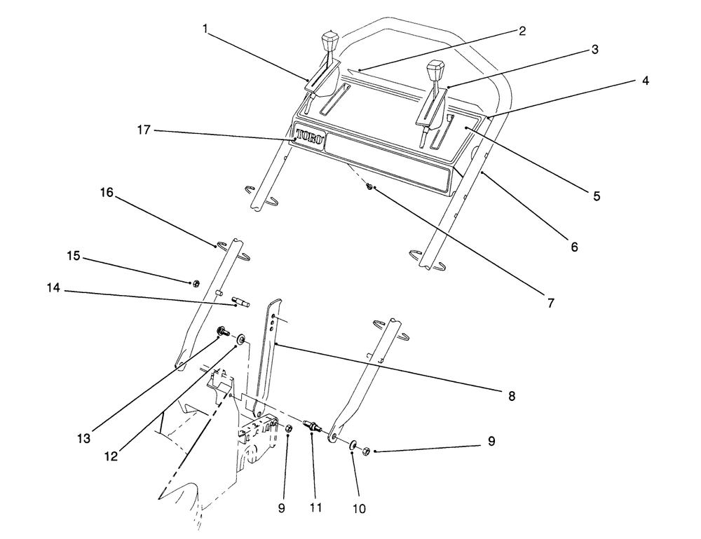 Handle Assembly Diagram and Parts List for 26620BF 1000001 - 1999999 Toro Lawn Mower