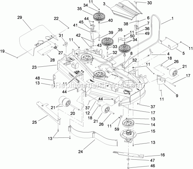 Deck Assembly Diagram and Parts List for 74282 280000001-280999999 Toro Lawn Mower