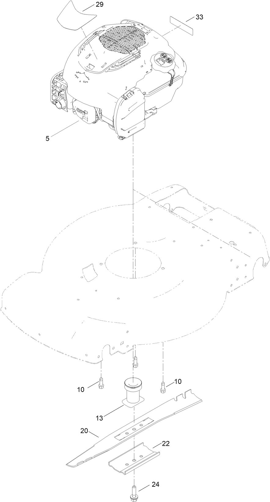 Engine And Blade Assembly Diagram and Parts List for 21464 410018042 - 411659999 Toro Lawn Mower