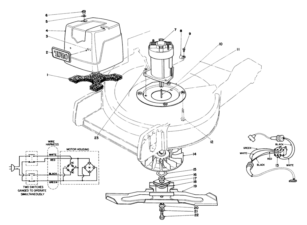 Motor & Blade Assembly Diagram and Parts List for 20564C 9000001 - 9999999 Toro Lawn Mower