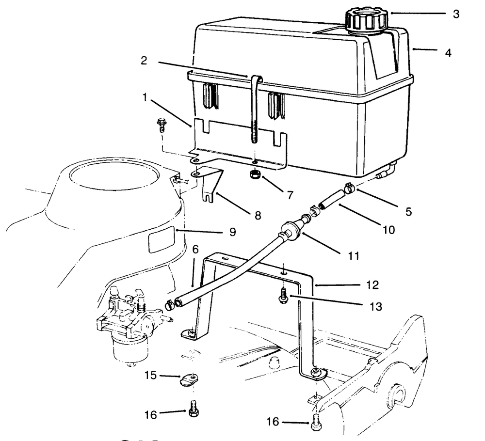 Gas Tank Assembly Diagram and Parts List for 22043 4900001 - 4999999 Toro Lawn Mower