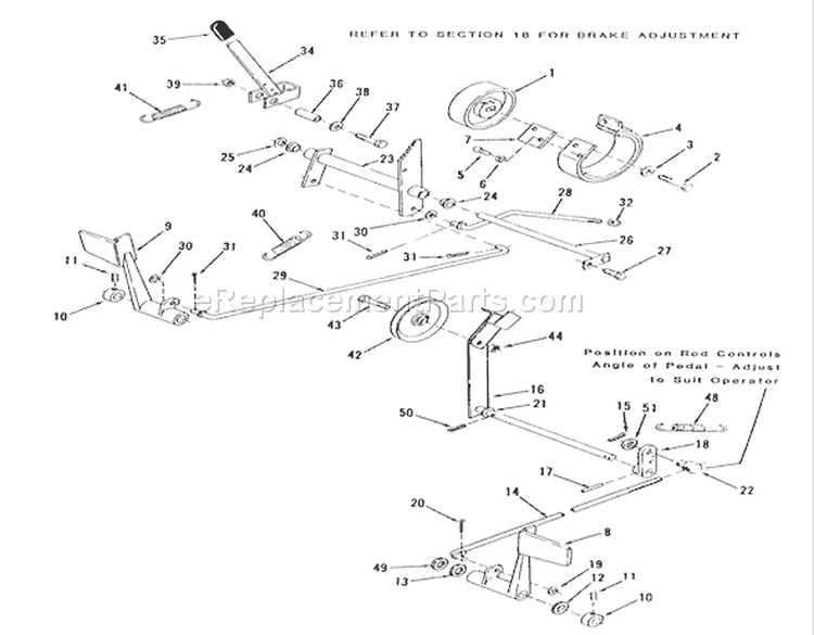 Clutch, Brake And Speed Control Linkage Diagram and Parts List for C1-12R801 1986 Toro Lawn Tractor