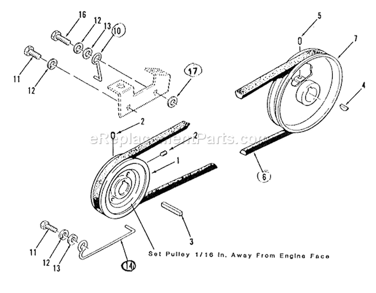 Drive Belt And Pulleys Diagram and Parts List for C1-12R801 1986 Toro Lawn Tractor