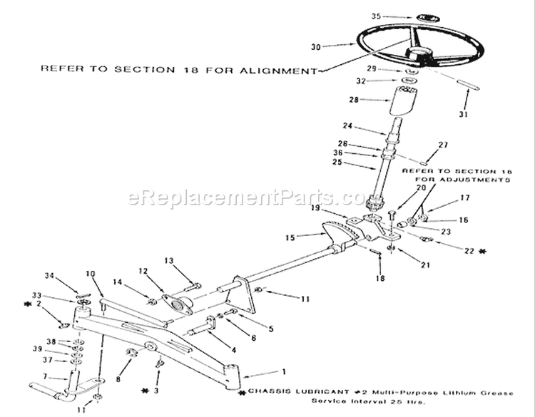 Front Axle And Steering Diagram and Parts List for C1-12R801 1986 Toro Lawn Tractor