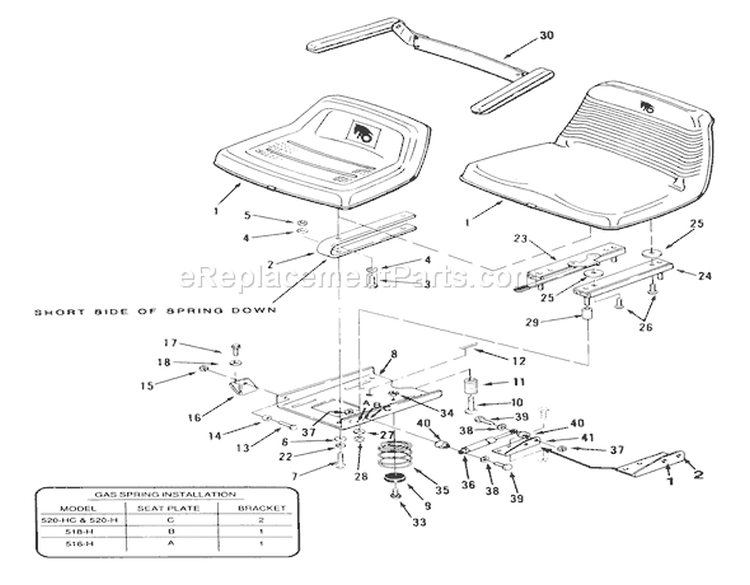 Seat Diagram and Parts List for 31-16OE01 1988 Toro Lawn Tractor