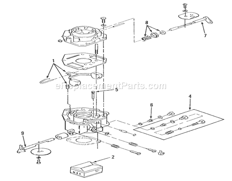 Carburetor Components Diagram and Parts List for 31-16OE01 1988 Toro Lawn Tractor