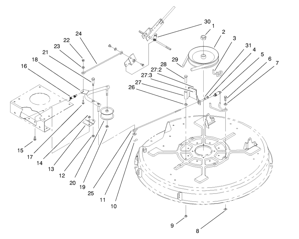 Pulley & Belt Assembly (32" Cutting Unit) Diagram and Parts List for 71189 7900001 - 7999999 Toro Lawn Tractor
