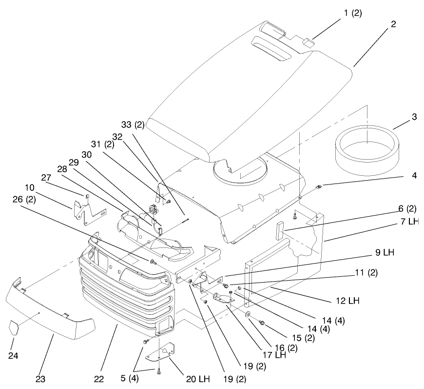 Hood And Grill Diagram and Parts List for 72110 7900001 - 7999999 Toro Lawn Tractor