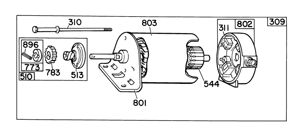 12 Volt Starter Motor Briggs & Stratton No. 393852 Diagram and Parts List for 38090 7000001 - 7999999 Toro Snow Blower