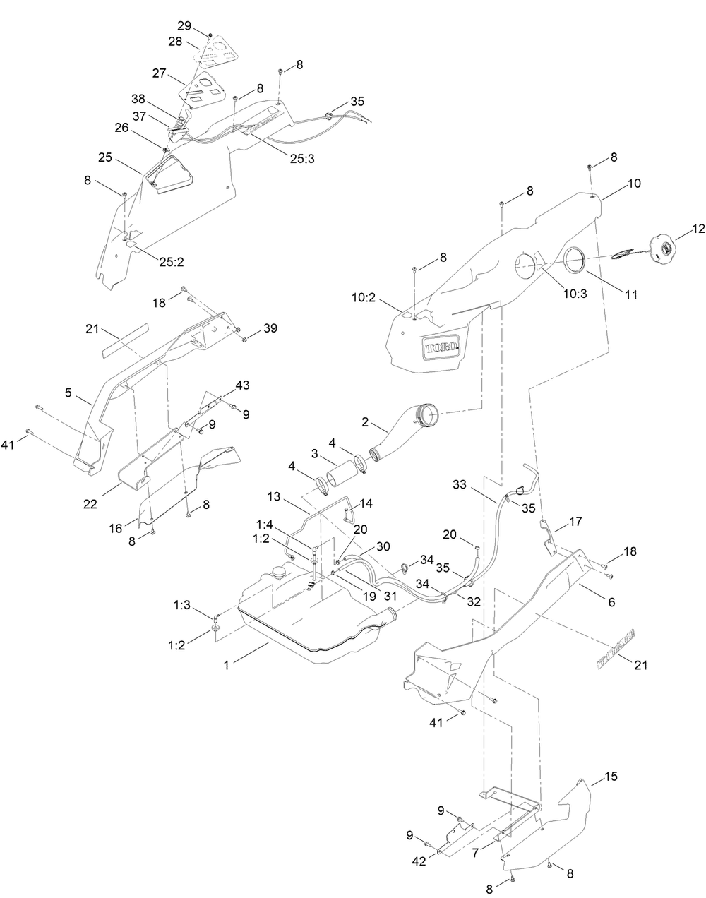 Fuel Pod Assembly Diagram and Parts List for 76550TA 417100000 - 417329999 Toro Lawn Tractor