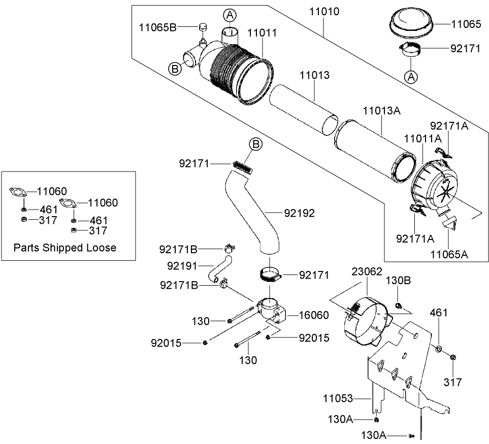 Air Filter And Muffler Assembly Diagram and Parts List for 74450TE (290000001-290999999)(2009) Toro Lawn Mower