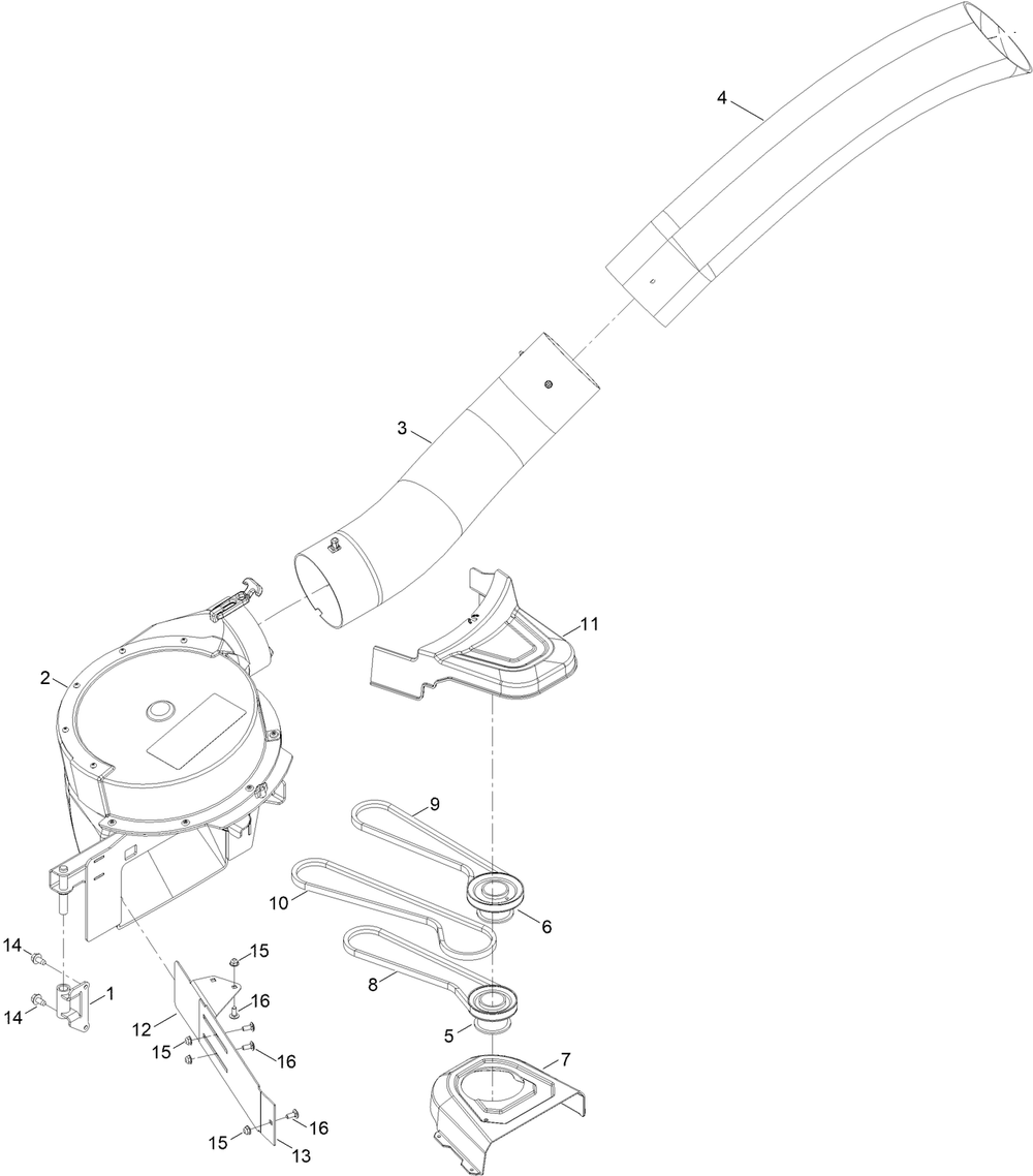 Blower And Tube Assembly Diagram and Parts List for 79348 400000000 - 999999999 Toro Lawn Tractor