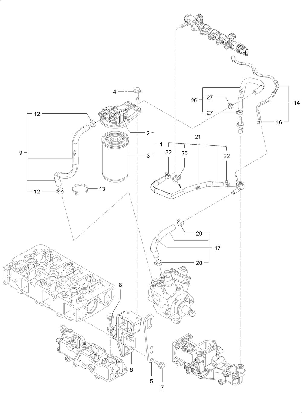Fuel Line Assembly Diagram and Parts List for 74072 403226744-404399999 Toro Lawn Mower